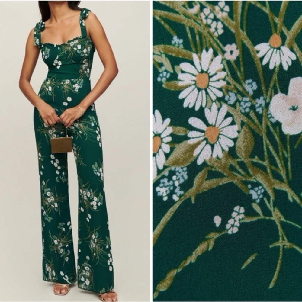 Reformation Alfred Jumpsuit Buena Green Floral Petite Size 6P